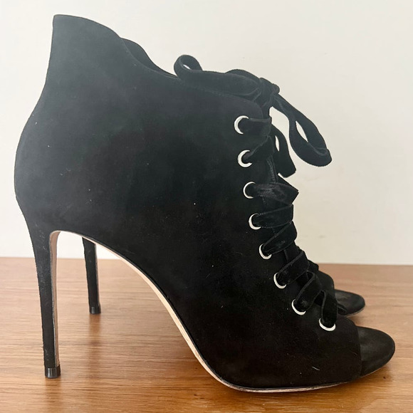 Jimmy Choo Mavy Suede Lace Up Open Toe Ankle Bootie Black Women's Size 39.5 / 9 - Picture 3 of 13